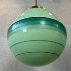 Art Deco Hanglamp Groene Opaline En Messing Armatuur thumbnail 3