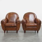 Set Van 2 Stijlvolle En Tijdloze Rundleren Design Fauteuils/armchairs Met Mooie Ronde Vormen thumbnail 2