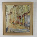Schilderij Van Een Straat In (Waarschijnlijk) Parijs, Jaren 50 thumbnail 3