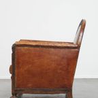 Prachtige, Karaktervolle En Unieke Luxe Schapenleren Art Deco Design Fauteuil/ Armchair thumbnail 9