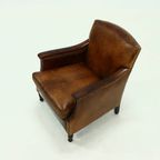 Patinated Sheep Leather Armchair 1950s thumbnail 5