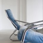 Vintage Buisframe Fauteuils Opnieuw Bekleed Met Jeansstof thumbnail 5