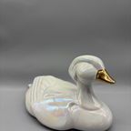 Art Deco Parelmoer Porseleinen Eend Wit Goud thumbnail 3
