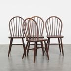 Set Van 4 Vintage Houten Spijlen Windsor Stoelen Uit De Jaren ’70 In Engelse Stijl thumbnail 2