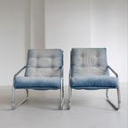 Vintage Buisframe Fauteuils Opnieuw Bekleed Met Jeansstof thumbnail 2