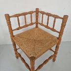 Mid Century Grenen Hoekstoel Met Biezen Zitting thumbnail 7