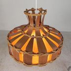 Vintage Hanglamp Met Kap Van Rotan, Palmblad En Stof, Jaren 70 thumbnail 13