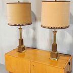 Set Van 2 Grote Vintage Klasiek Messing Tafellampen thumbnail 10