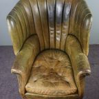 Onvoorstelbaar Mooi Gepatineerde Antieke Wingback Bibliotheekstoel, Oorfauteuil thumbnail 8