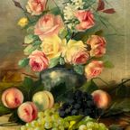 J. Claes (1874-1956). Stilleven Met Rozen En Fruit. thumbnail 8