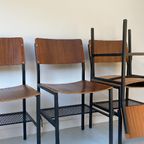 Vintage Industriële Houten Stoelen Met Metalen Onderstel thumbnail 10