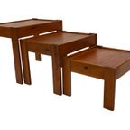 Vintage Set Van 3 Bijzettafels Nesting Grenen Hout Jaren 60 thumbnail 2