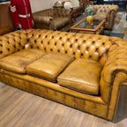 Oude Antieke / Vintage Chesterfield 3 Zits Bank Cognac Bruin thumbnail 3