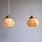 Paar Art Deco Hangers In Gemarmerd Opaline, 1920-30 thumbnail 2