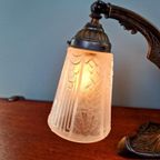 Art Deco Bureaulamp In Brons En Gesatineerd Glas, 1920-30 thumbnail 3