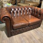 Compacte Engelse Chesterfield Zithoek 3+2 Zits Antiek Bruin Leder thumbnail 6