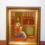 Vintage Framed Needlepoint * Antique Tapestry Of Woman Reading * Frame Embroidery Wall Art thumbnail 7