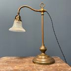Staande Messing Piano Lamp Met Holophane Glazen Kapje thumbnail 3