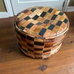Vintage Gekleurde Leren Lapjes Pief Cognac Ø 49 Cm thumbnail 5