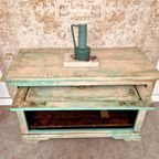 Shabby Chic Kast/Vintage Look Dekenkist In Old White En Turquoise thumbnail 7