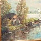 Antiek Xl Olieverf Schilderij Op Linnen thumbnail 5