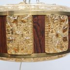 Deense Hanglamp | Vintage | Amberkleurig Glas | Wengé thumbnail 12
