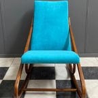 Ton / Thonet Arm Less Rocking Chair In Blue Velvet Upholstery thumbnail 9