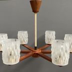 Teak Ceiling / Pendant Lamp 6 Glass Shades 1960S thumbnail 8