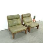 Groen Leren Stoel Met Eiken Hout Vintage Fauteuil thumbnail 2