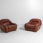 Mid Century Set Van 2 Leren ‘capriccio’ Lounge Fauteuils Door George Bighinello thumbnail 8