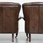 Set Van 2 Prachtige, Unieke En Comfortabele Bruin Generfde Rundleren Chesterfield Fauteuils thumbnail 5