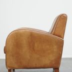 Prachtige Strak Gevormde Rundleren Design Fauteuil/ Armchair In Een Lichte Cognac Kleur thumbnail 11