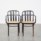 Set Van 2 Houten Eetkamerstoelen In Thonet Stijl Met Rieten Zitting thumbnail 2