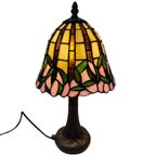 Tiffany Style Table Lamp - Stained Glass Shade And Decorative Base - Ca. 1980’S (No Cracks) thumbnail 2