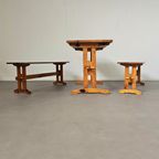 Scandinavian Modern Solid Pinewood Benches And Dining Table, 1970's thumbnail 8