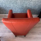 2X Leolux Dolcinea Fauteuil + Hocker | Roodbruin/Cognac Leer thumbnail 11