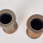 Set Vintage Aardewerk Geribbelde Cilinder Vaas Scandinavisch thumbnail 6