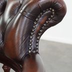 Donkerbruine In Hoogte Verstelbare Rundleren En Houten Chesterfield Bureaustoel Op Wieltjes thumbnail 12