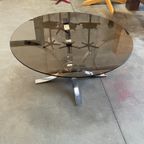 Vintage Ronde Salontafel, Rookglazen Blad En Chromen Frame, Space Age, 1970'S thumbnail 14