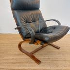 Vintage Fauteuil Scandinavisch Design Zwart Leer 70S thumbnail 8