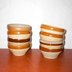 Big Beautiful Brown Striped Gres Bowls * Set Of 4 * Cereal Soup Salad thumbnail 8