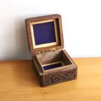 Vintage Klein Handgesneden Houten Doosje Met Ingelegde Bloem, Jaren, India '60/'70 thumbnail 4