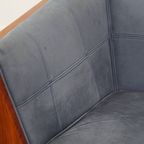 Geweldige Schuitema Art Deco Design Bank Met Mooie Blauwe Nubuck Lederen Bekleding thumbnail 11