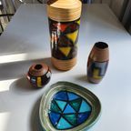 Mid-century Pattern Vetrata Vases And Bowls By Aldo Londi For Bitossi Italy. Black, Blue, Orange thumbnail 12
