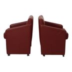 Vintage Koppel Rode Zetels Fauteuils Hoogwaardig Kunstleder thumbnail 10