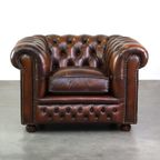 Prachtige Engelse Cognac Bruine Rundleren Chesterfield Fauteuil thumbnail 3