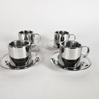Meber - Set Van 4 Espresso Kop En Schotel - 18/10 Staal - Italie - 3e Kwart 20e Eeuw thumbnail 2