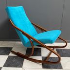 Ton / Thonet Arm Less Rocking Chair In Blue Velvet Upholstery thumbnail 2