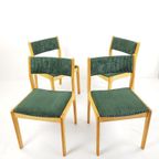 4 Vintage Dining Chairs Green | Groene Stoelen Ribstof Deens thumbnail 9