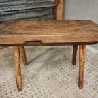 Antieke Primitieve Tafel Hakblok Sidetable Keukentafel Eiken thumbnail 10